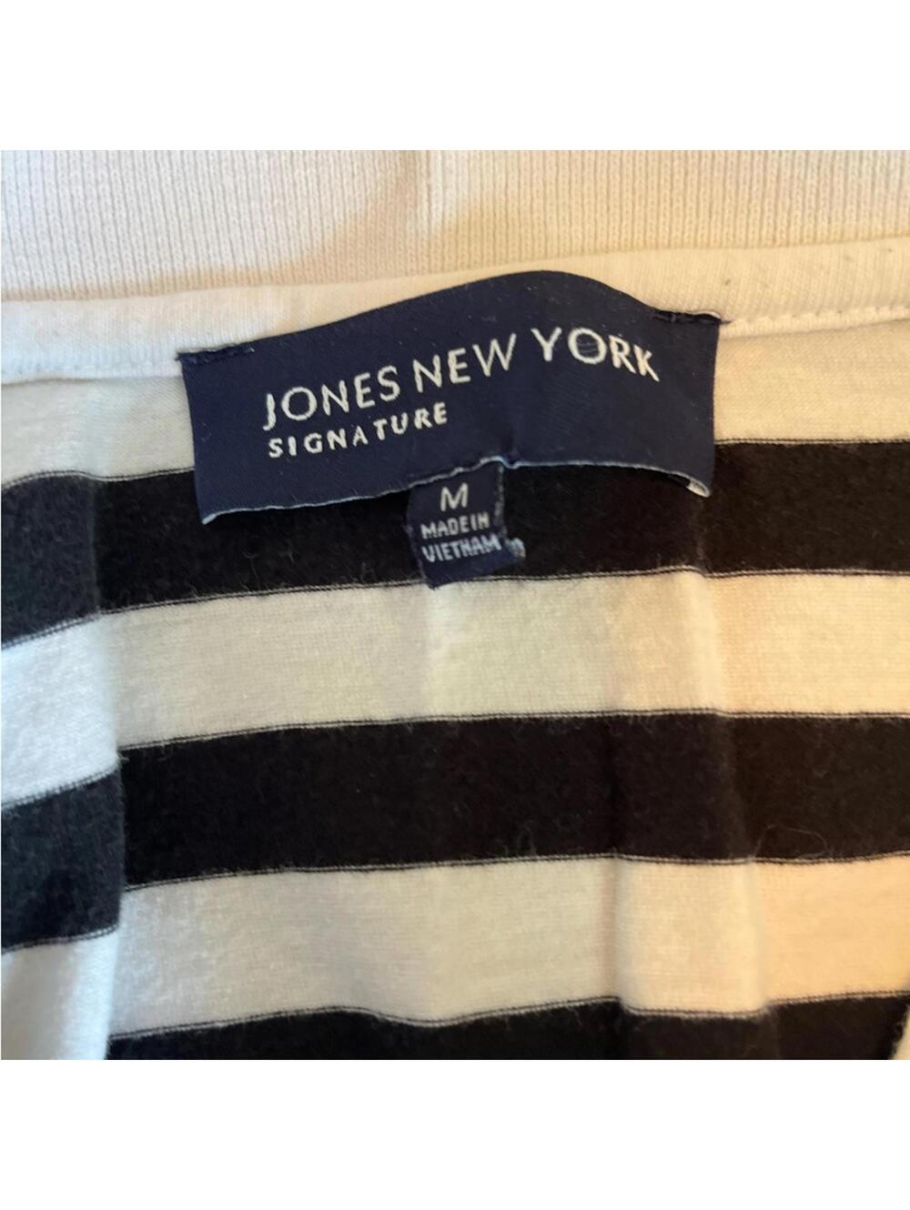 Jones New York Black and White Striped Button Down Polo Shirt - Picture 3 of 4